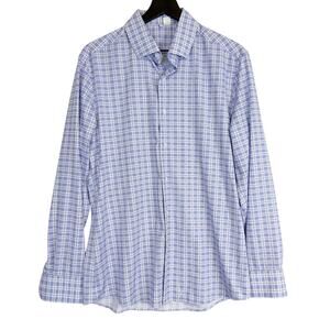 State and Liberty Mens The Baron Purple and Blue Plaid Shirt Stretch - L